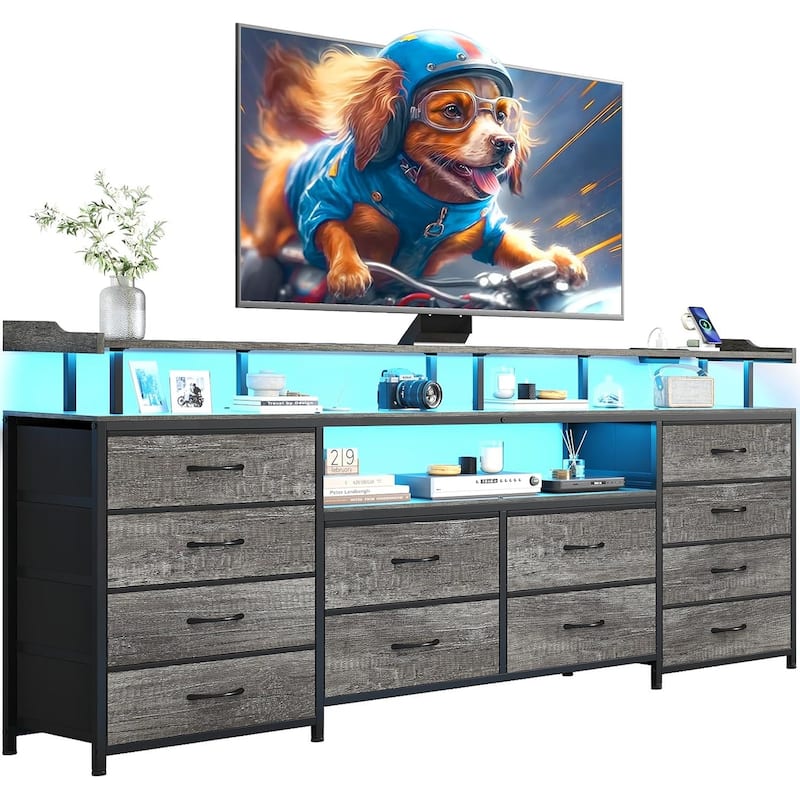 TV Stand 65 70 Inches TV LED Lights Power Outlets Storage Drawers