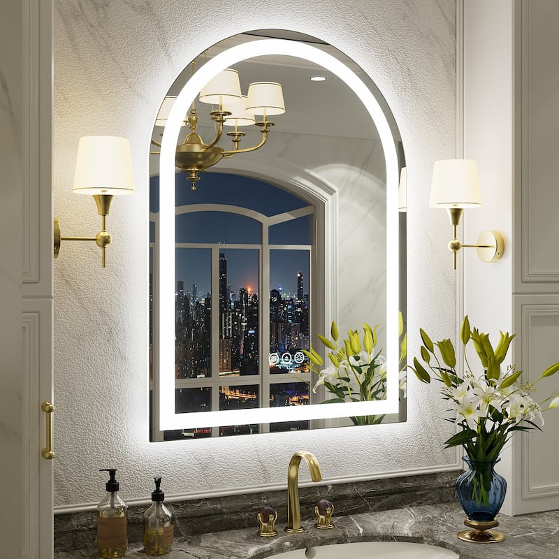 UL Certified Arched LED Anti-fog Tempered Glass Wall Bathroom Vanity Mirror - 20"x28" - Front and back light