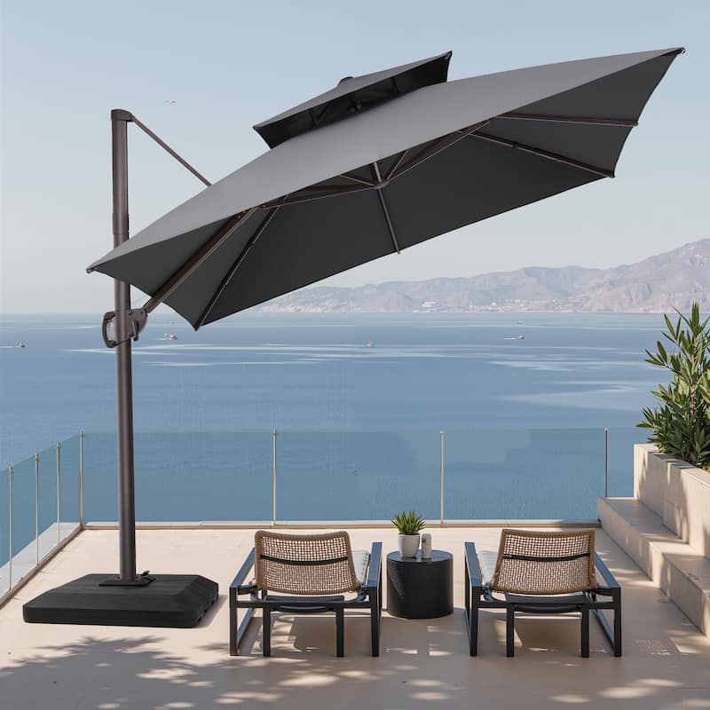 10.5ft Patio Double Top Cantilever Offset Umbrella with 4-Piece Fillable Weighted Base - Dark Grey