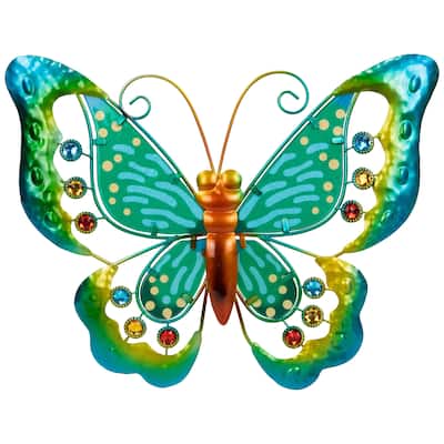 Green Metal Butterfly Outdoor Garden Wall Hanging - 12"