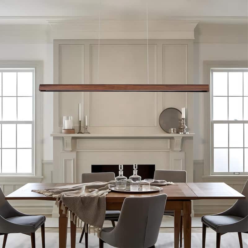Starsky 1-Light Farmhouse Rustic Wooden Linear Pendant Integrated LED 3000K Kitchen Island Lights