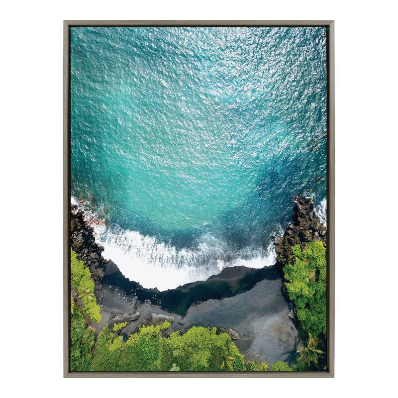 Kate and Laurel Sylvie Maui Black Sand Framed Canvas by Rachel Bolgov - 28x38 - Plastic - Grey