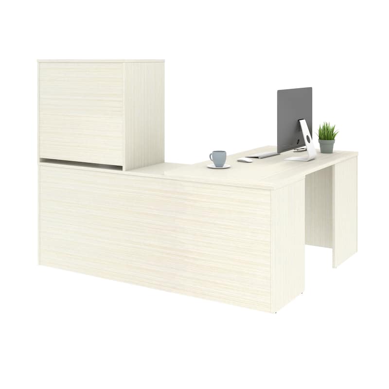 Bestar i3 Plus L-Desk with Frosted Glass Door Hutch