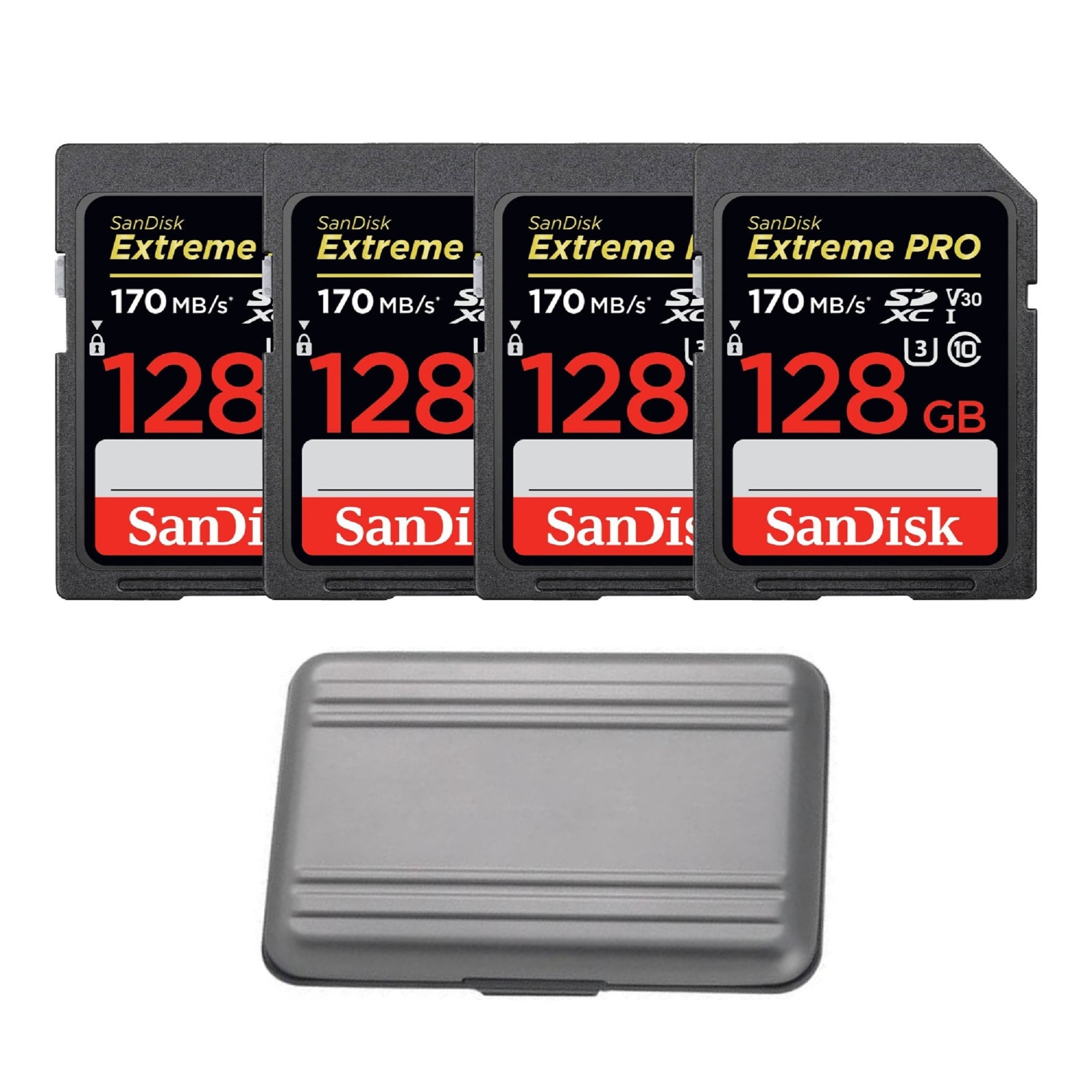 SanDisk 128GB Extreme PRO 170 MB/s UHS-I SDXC Card Bundle with Case - Black - Black