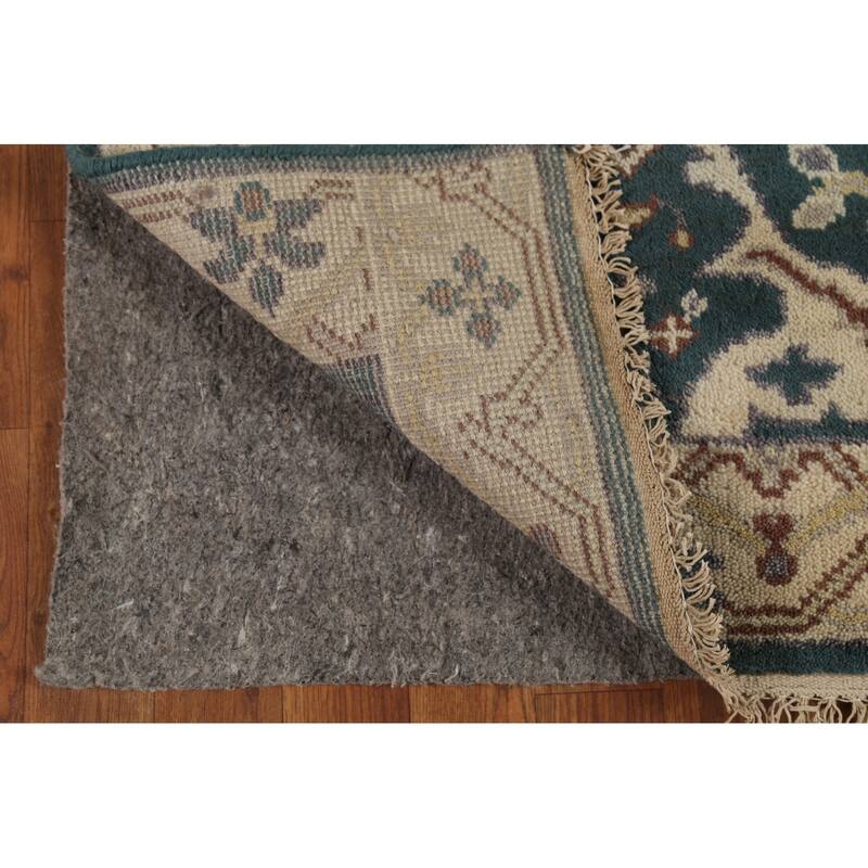 Teal Oushak Indian Runner Rug Hand-Knotted Wool Carpet - 2'7"x 9'11"