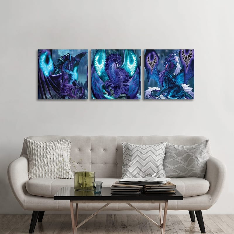 iCanvas "Dragons Of Fate" by Ruth Thompson 3-Piece Canvas Wall Art Set - 24x72x1.5