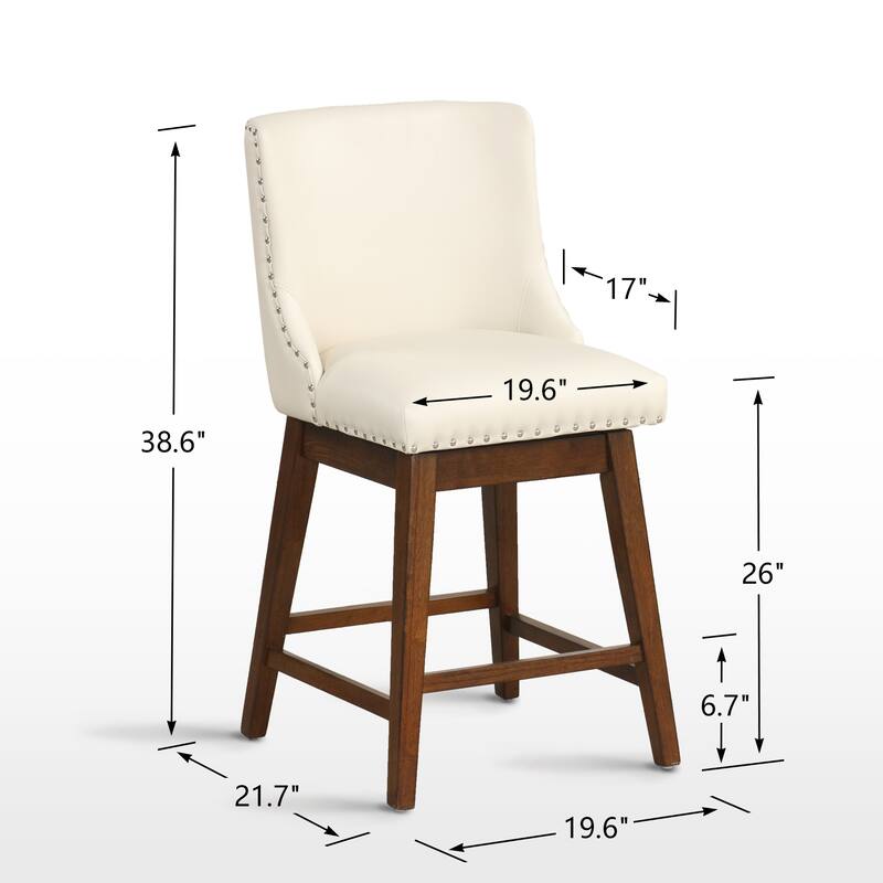 26'' Swivel Upholstered Counter Stool with Solid Wood Frame (Set of 2)