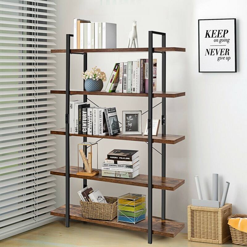 5-Tier Industrial Bookshelf Bookcase Open Storage Shelf Display Rack - 47" x 12.5" x 70" (L x W x H)