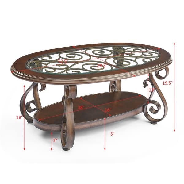 Iron pattern Glass Table Top Coffee Table with Metal Legs - Bed Bath ...
