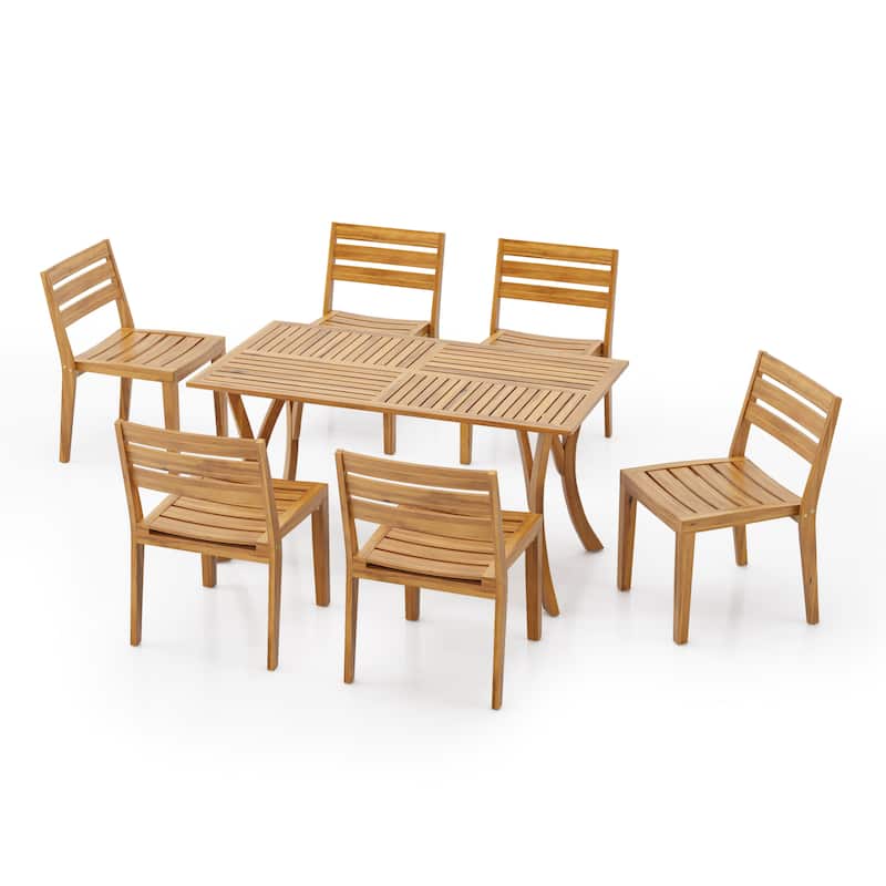 Christopher Knight Home - Windsor 7-Piece Outdoor Acacia Wood Dining Set with Rectangular Table