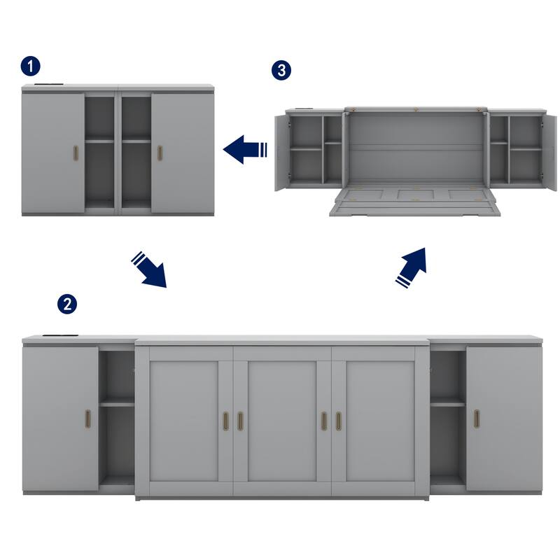 Murphy Bed Chest Storage Cabinets Bed with Shelves & Built-In Charger