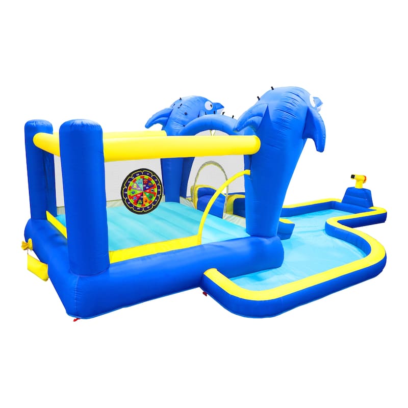 8 in1 Inflatable slide water park trampoline bouncing house outdoor garden with sprinkler & Target games & Water gun &