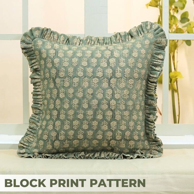 Living Room Green Frill Pillow Cover By Fabdivine - Tulsibutti