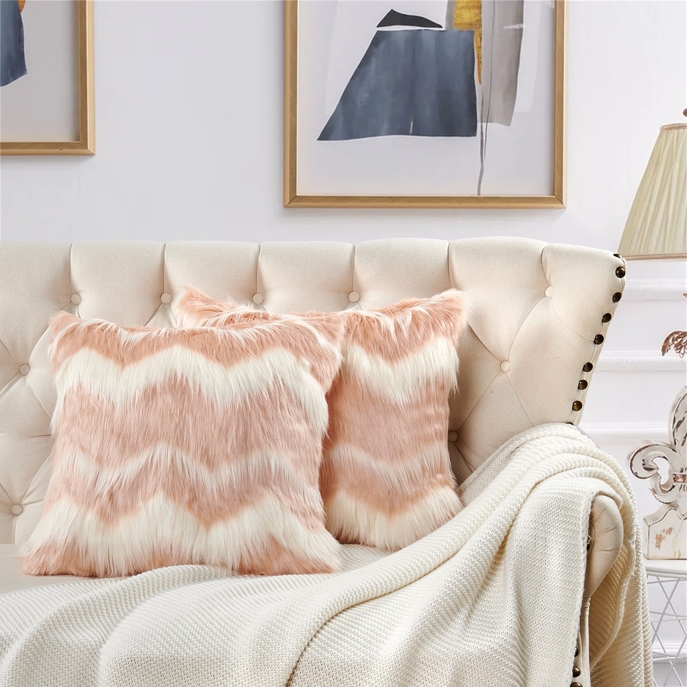 Chevron Shaggy Lamb FauxFur Pillow Cover (Set of 2), NO INSERT