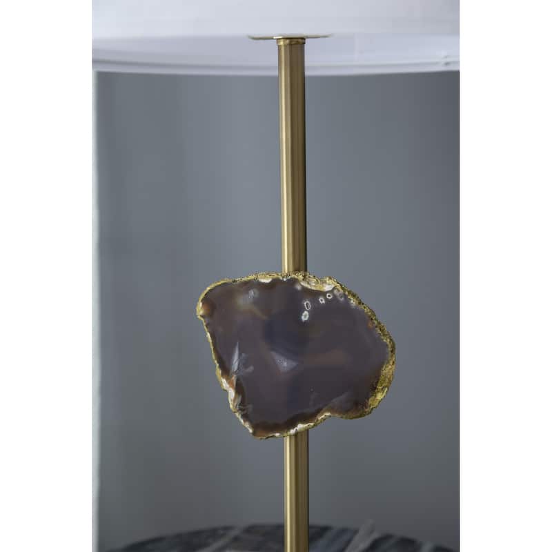 D14x25.2" Gold Table Lamp with Agate Slice and White Drum Shade