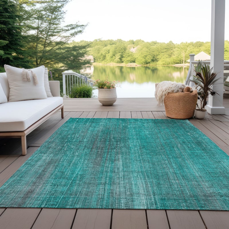 Machine Washable Indoor/ Outdoor Ombre Solid Chantille Rug - 5' x 7'6" - Teal