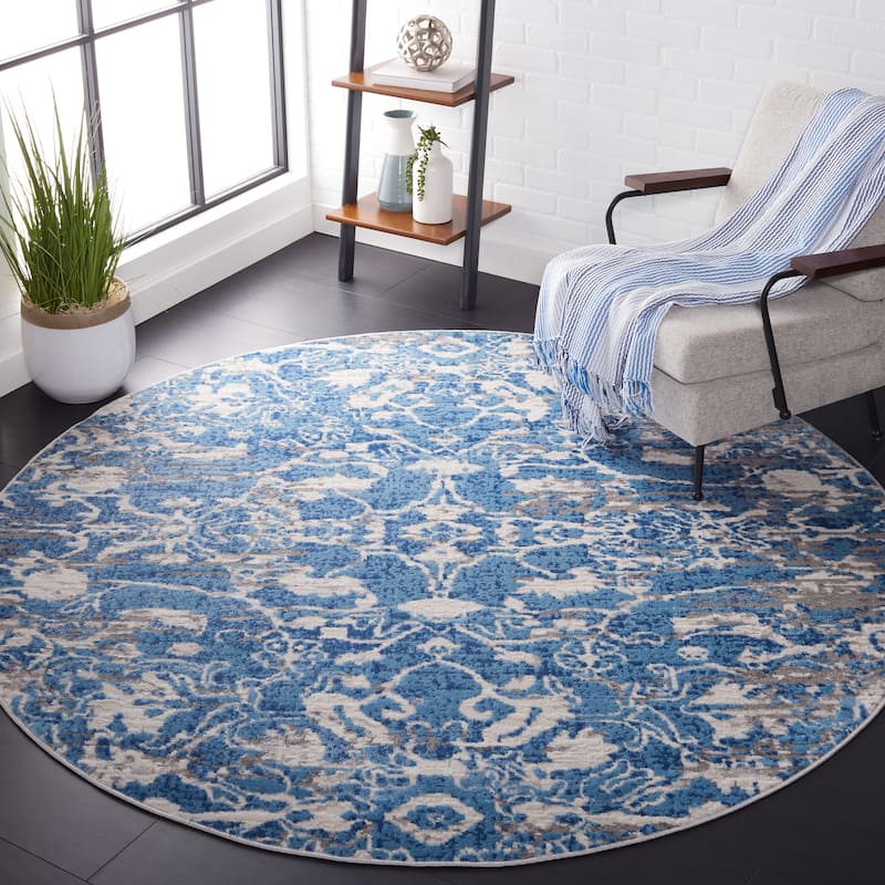 SAFAVIEH Shivan Chandita Floral Rug - 6'7" Round - Blue/Ivory