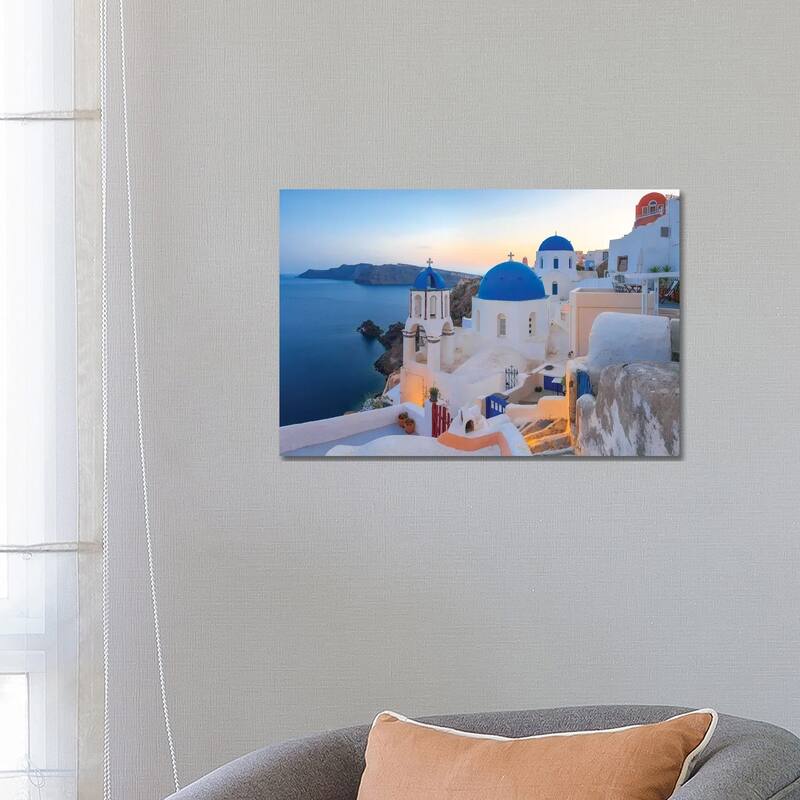 iCanvas "Greece, Santorini, Oia. Sunset On Coastal Town." by Jaynes Gallery Canvas Print - 18x26x1.5