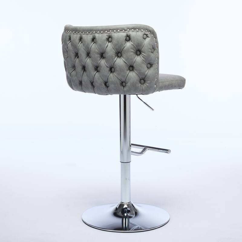 Set of 2 Modern Leather Upholstered Swivel Adjustable Height Tufted Bar Stools with Back