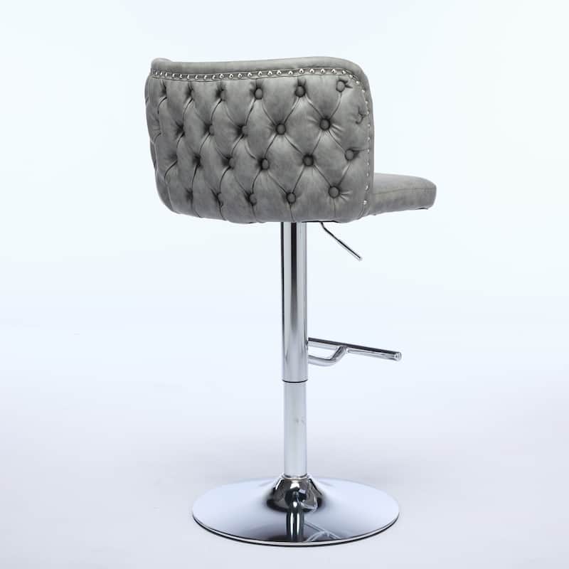Velvet Upholstered Bar Stools Set of 2, Swivel Bar Stools with Adjusatble Height, Kitchen Island Chairs with Tufted Back