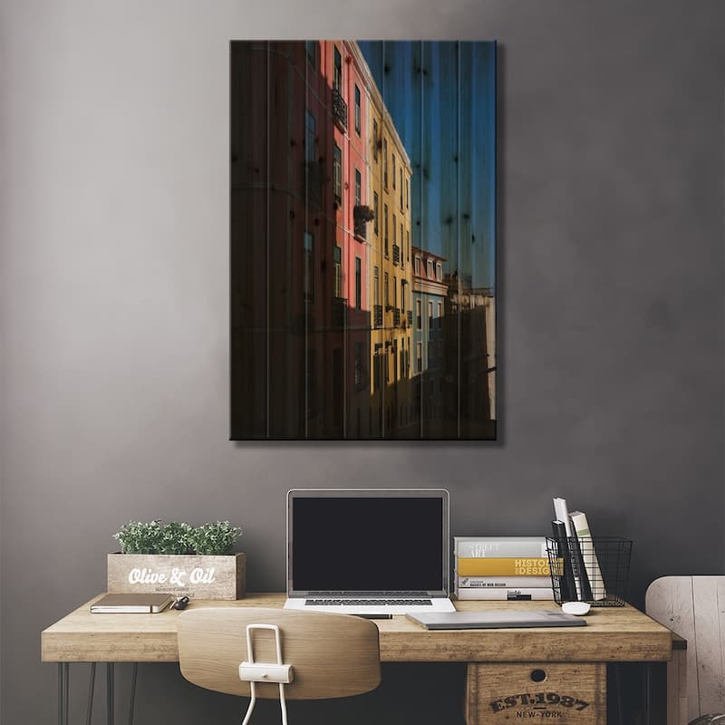 Lisbon Street Print On Wood by Gilliard Bressan - Multi-Color