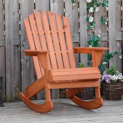 Fir Wood Outdoor Rocking Chair Ergonomic Comfortable Porch Balcony Backyard Chair - 30.25" L x 37" W x 38.25" H