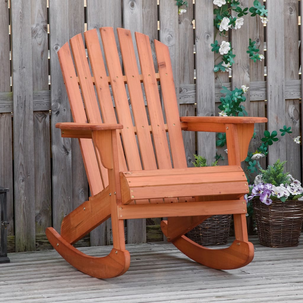 Fir Wood Outdoor Rocking Chair Ergonomic Comfortable Porch Balcony Backyard Chair - 30.25" L x 37" W x 38.25" H