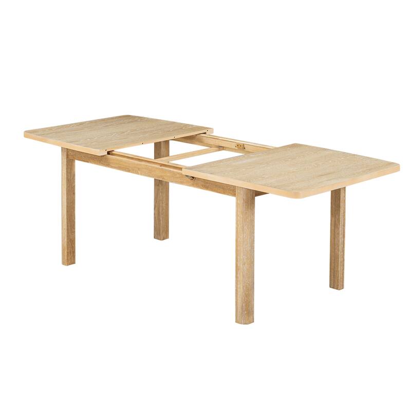 Natural+Grey 7-Piece Wooden Dining Table Set with Extendable Table, 6 Armless & 2 Armchairs
