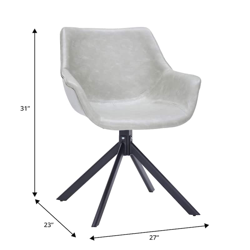 Markley Modern Swivel Dining Chair with Distressed Leather Upholstery, Ergonomic Back, and Black Metal Legs for Home or Office