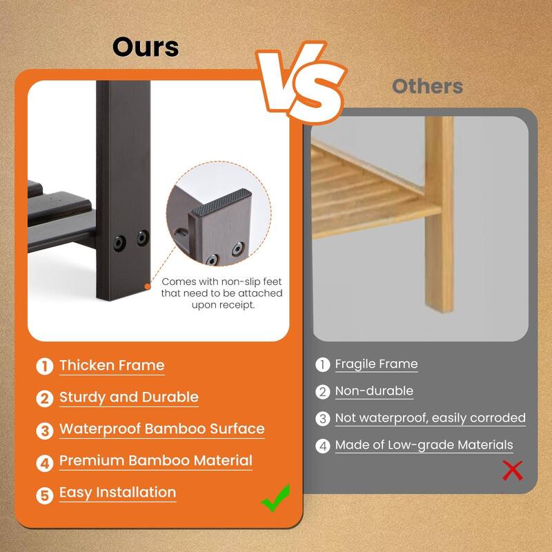 Rossetta 3-Tier Solid Natural Bamboo Compact Storage Shoe Rack Bench, Straightforward Assembly