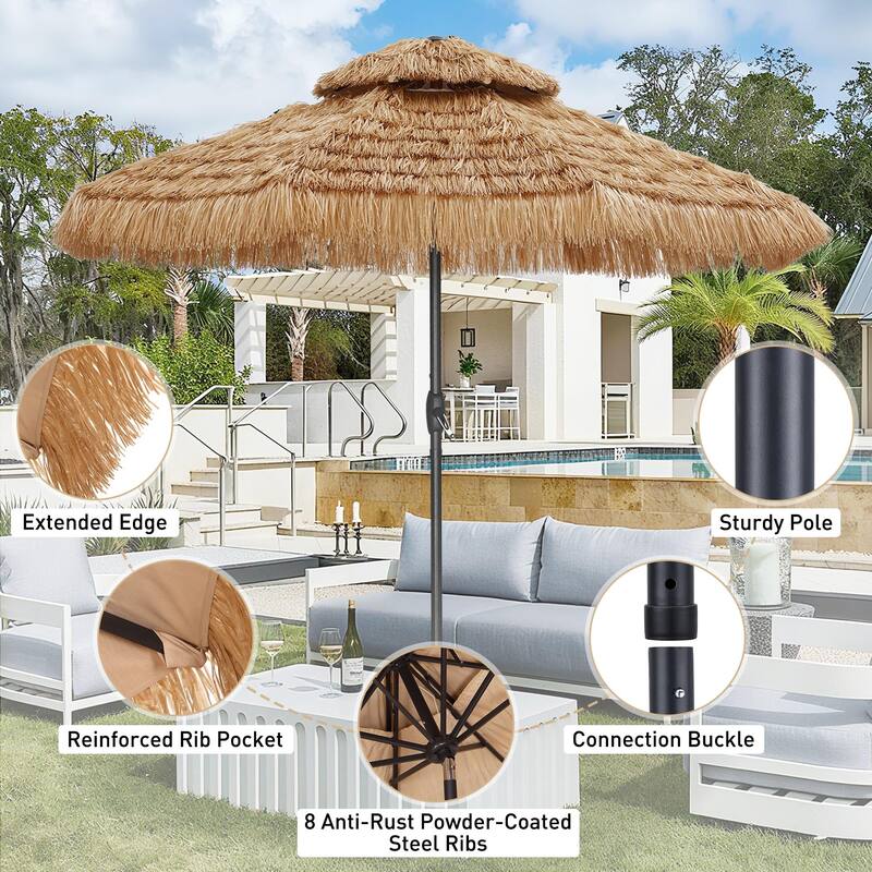Ainfox 7.5/9 ft Hula Tiki Outdoor Umbrella, Thatched Beach Umbrella
