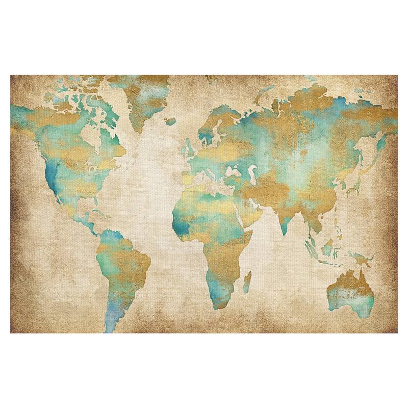 Golden World Map by Willowbrook Fine Art Canvas Art Print