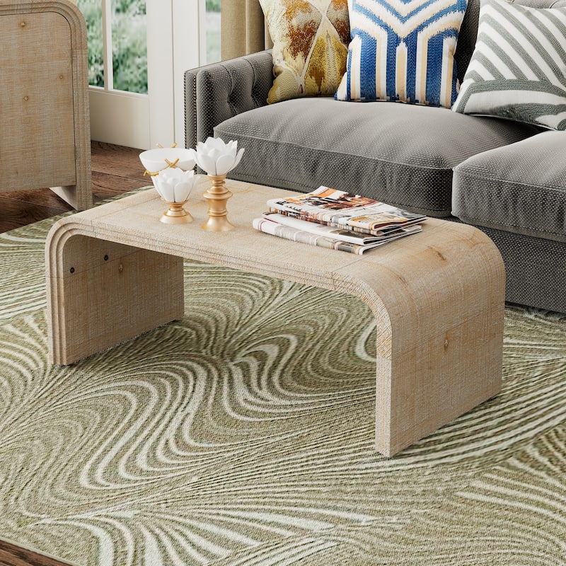 Coffee Table with Curved Art Deco Design - 23.60 x 47.20 x 18.50 - Natural Wood Wash