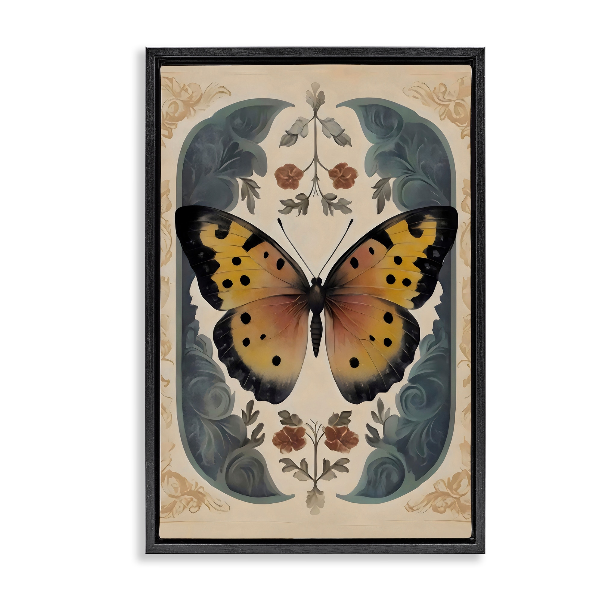 Stupell Vintage Farmhouse Butterfly Symmetry Framed Floater Canvas Wall Art Design By Arlington Prints