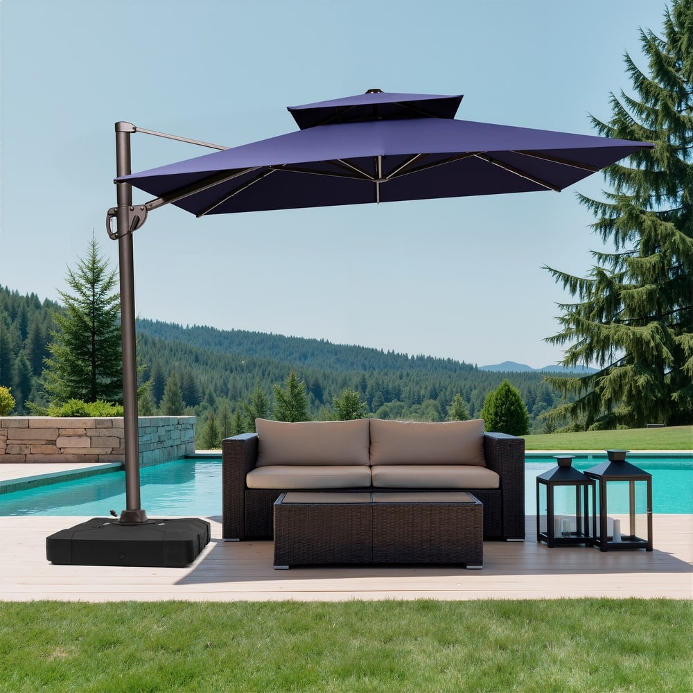 10.5 ft. x 9 ft. Double top 360-Degree Rotation Cantilever Patio Umbrella with Base