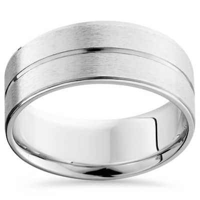 Channel & Beveled Edge Wedding Band White Gold