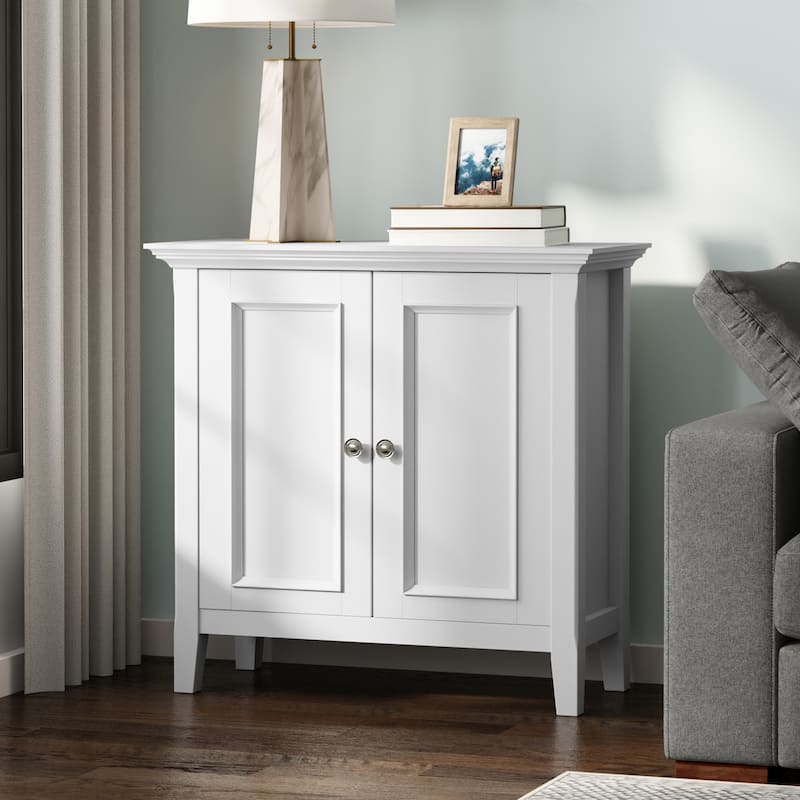 WYNDENHALL Halifax Solid Wood Transitional Low Storage Cabinet - 32"w x 14"d x 31" h - White