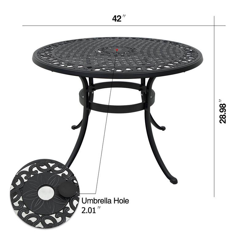 42 Inch Cast Aluminum Patio Table with Umbrella Hole On Sale Bed