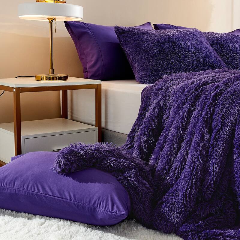 Plush Fluffy Shaggy Crystal Velvet Duvet Cover - Purple - Queen
