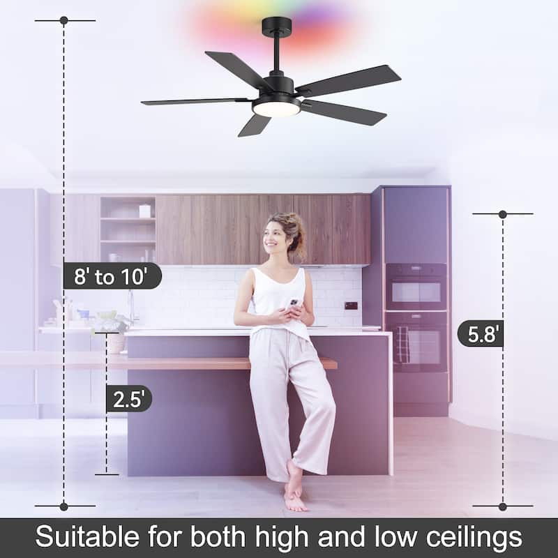 52" Black 5-Blade Integrated LED Ceiling Fan with Light and Remote