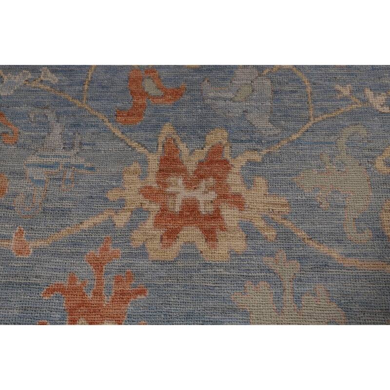 Floral Oushak Vegetable Dye Area Rug Handmade Blue Wool Carpet - 8'0" x 9'11"