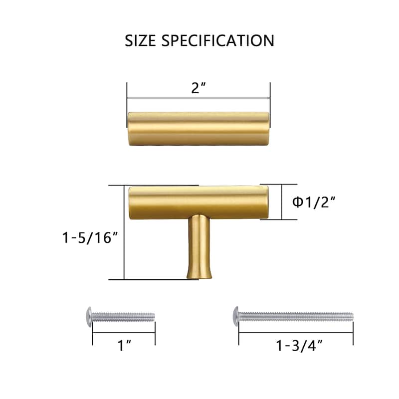 Copper Kitchen T Bar Cabinet Pulls 100% Solid Brass Drawer Knob (10-PACK)