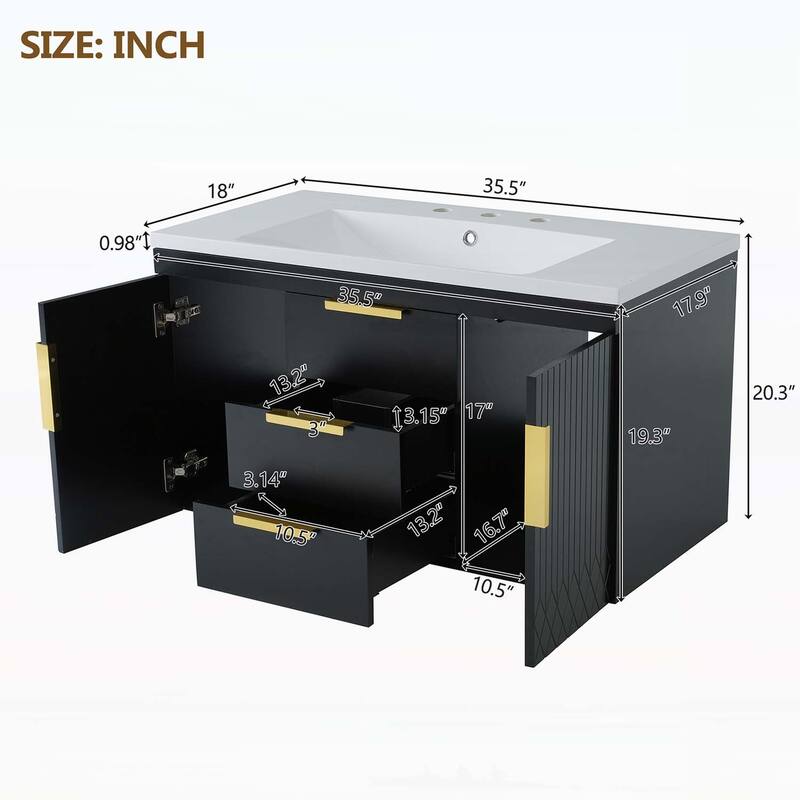 Wall Mounted Bathroom Storage Cabinet with 2 Drawers,with Top Sink