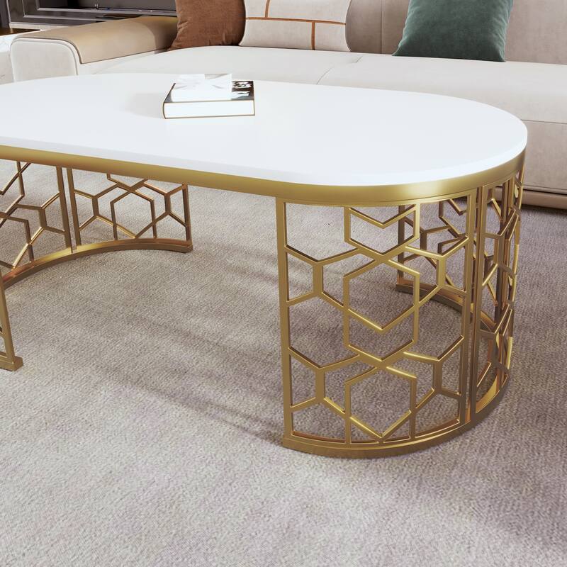 47.2" Modern Coffee Table with Cut-Out Pattern Metal Stainless Steel Frame
