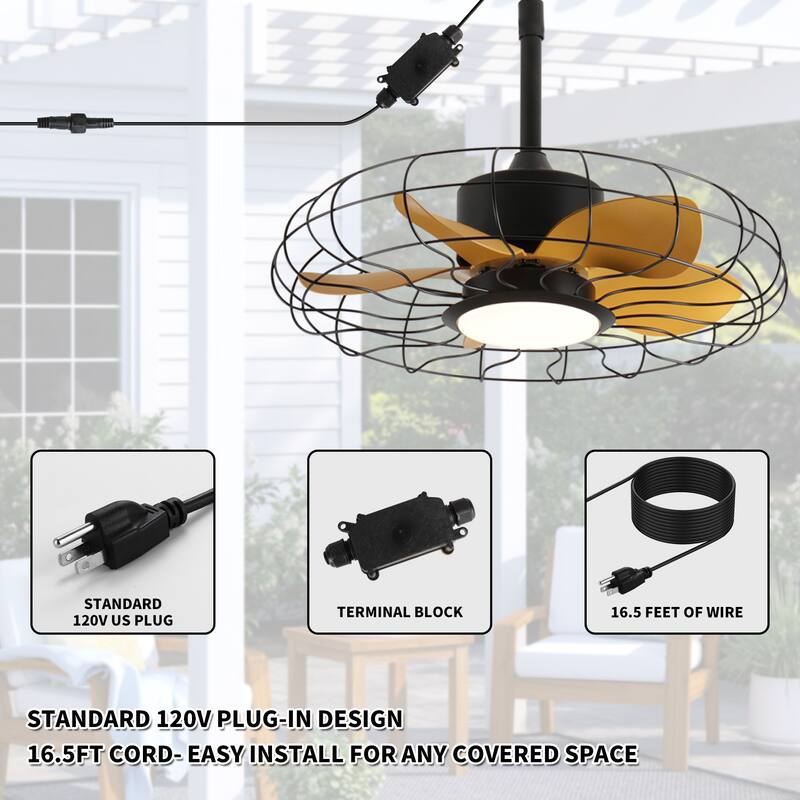 23 in Outdoor Ceiling Fan with Lights,IP65 Waterproof Fan - Black