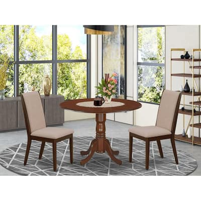 3-Piece Mahogany Finish Solid Wood Top - Round Dining Room Set - Seats 4