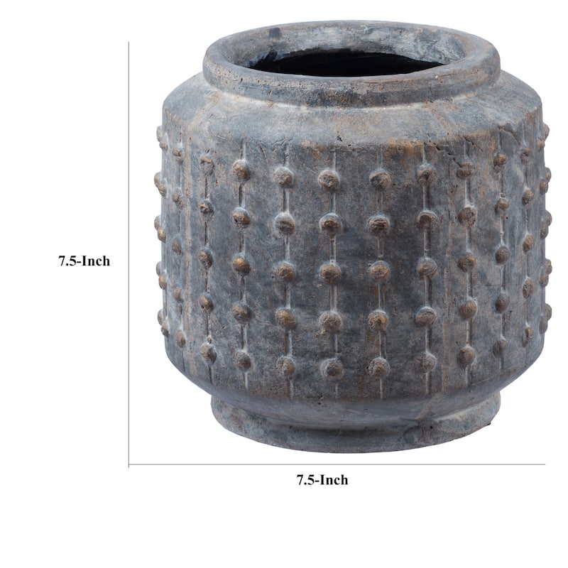 8 Inch Ceramic Planter, Round Curved Bubbled Texture, Weathered Gray Finish