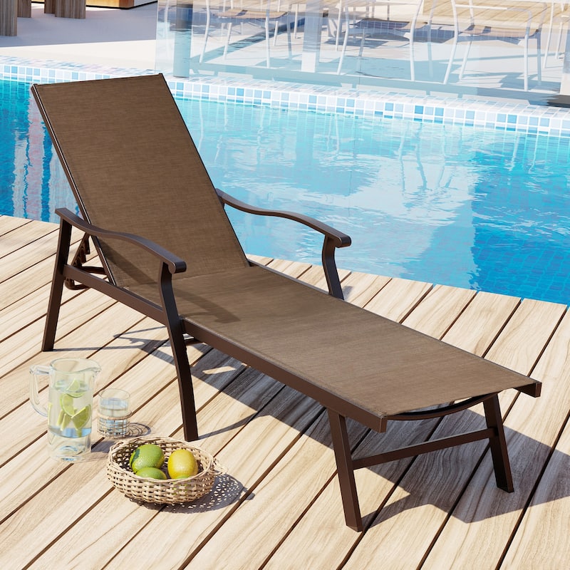 VredHom Outdoor Aluminum Adjustable Chaise Lounge Chairs - 76.18" L ×21.1" W ×13.8" H - Brown