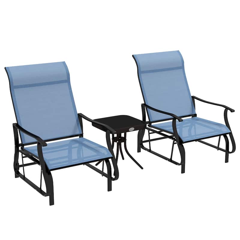 Outsunny 3-Piece Outdoor Gliders Set Bistro Set with Steel Frame, Tempered Glass Top Table