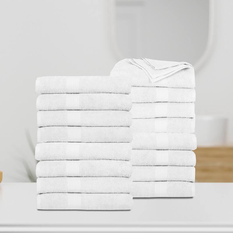Cotton 600 GSM Highly Absorbent Bath Towels 30x54 Inch by Ample Decor - 16 Piece - White